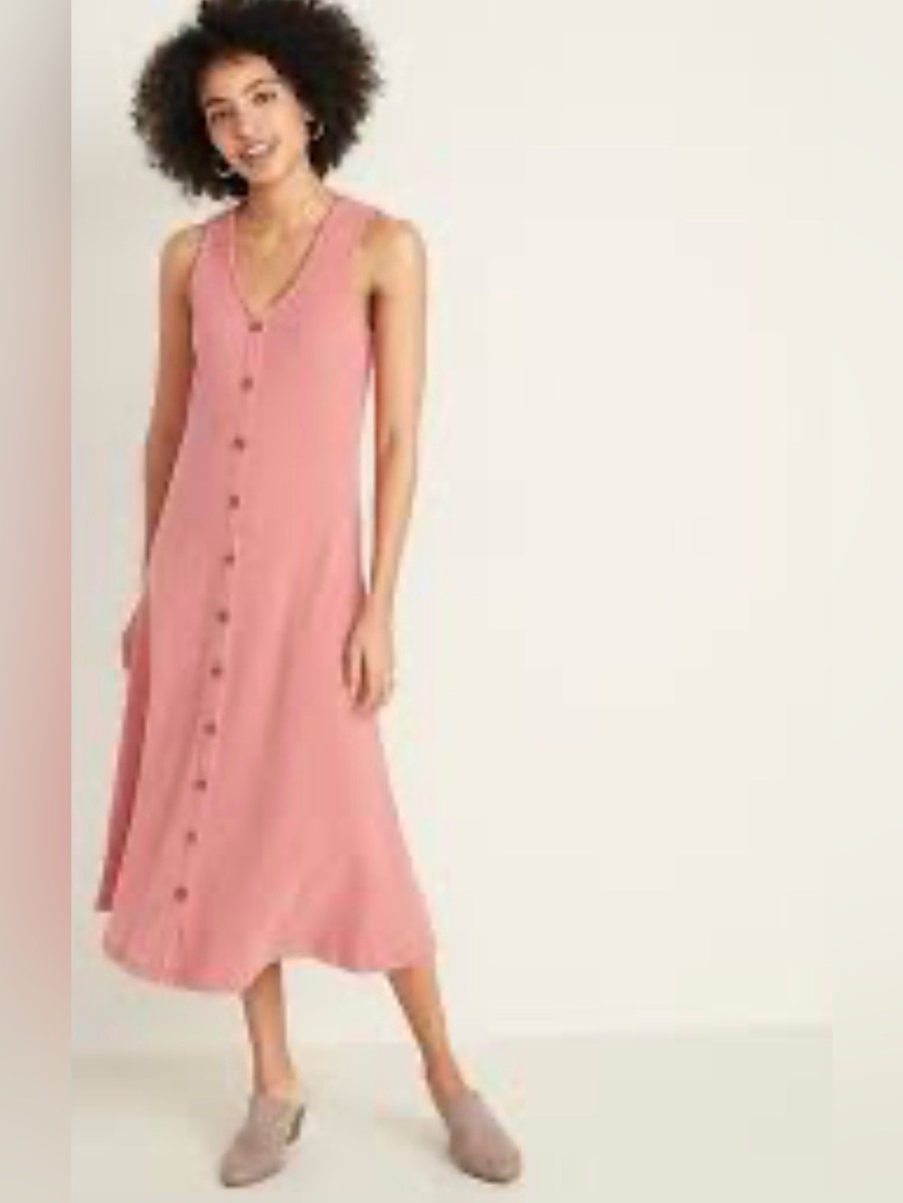 Old Navy Sleeveless Button-Front Rib-Knit Midi Dress Cocoa Pink XL